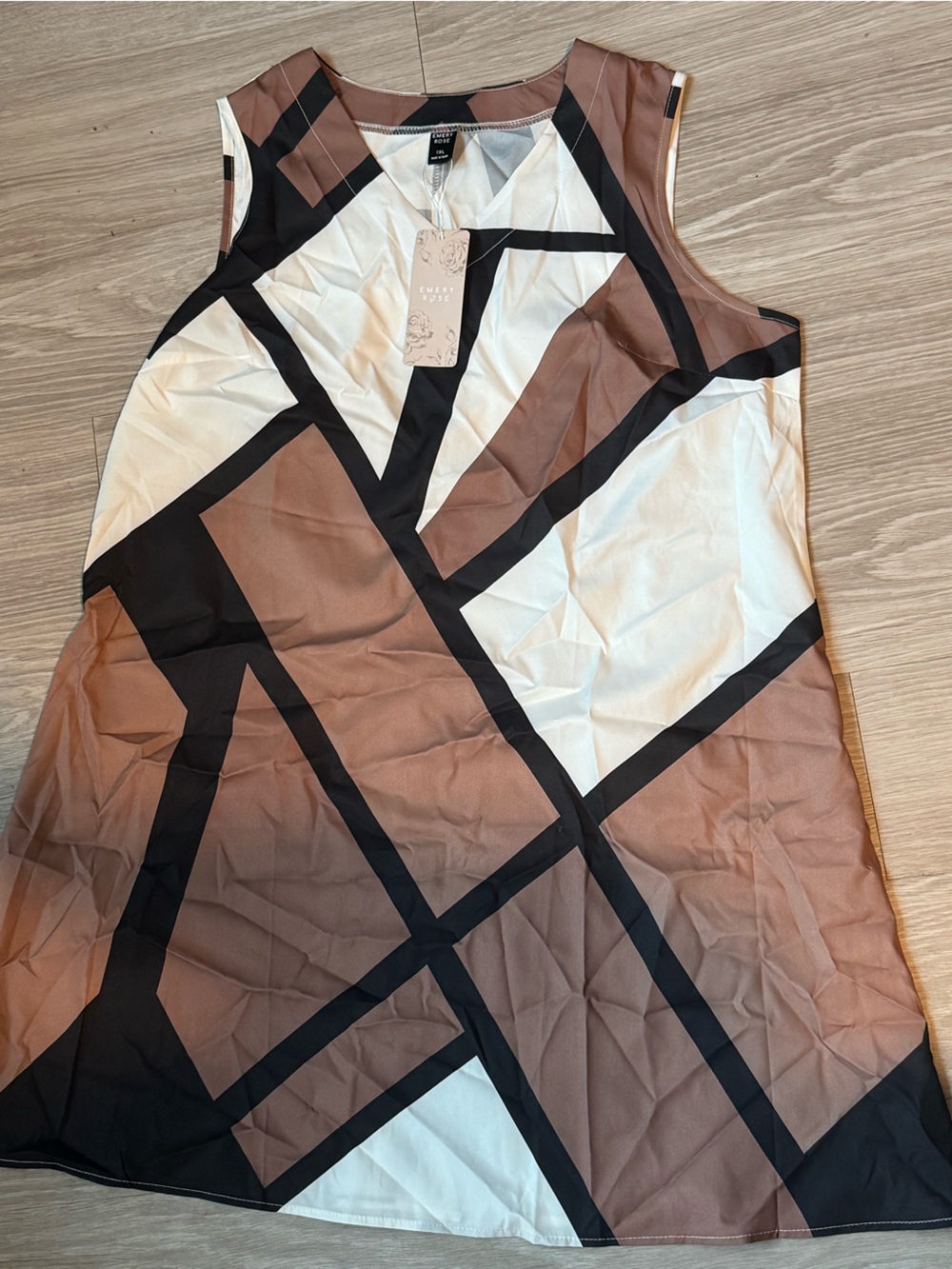 Lucky Brand Geometric Slip Dress in Brown, Cream & Black